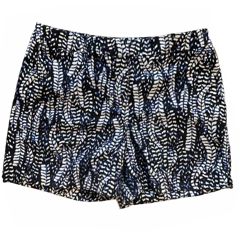 White House Black Market Shorts Women 0 Navy Blk Abstract Feather Print Tailored